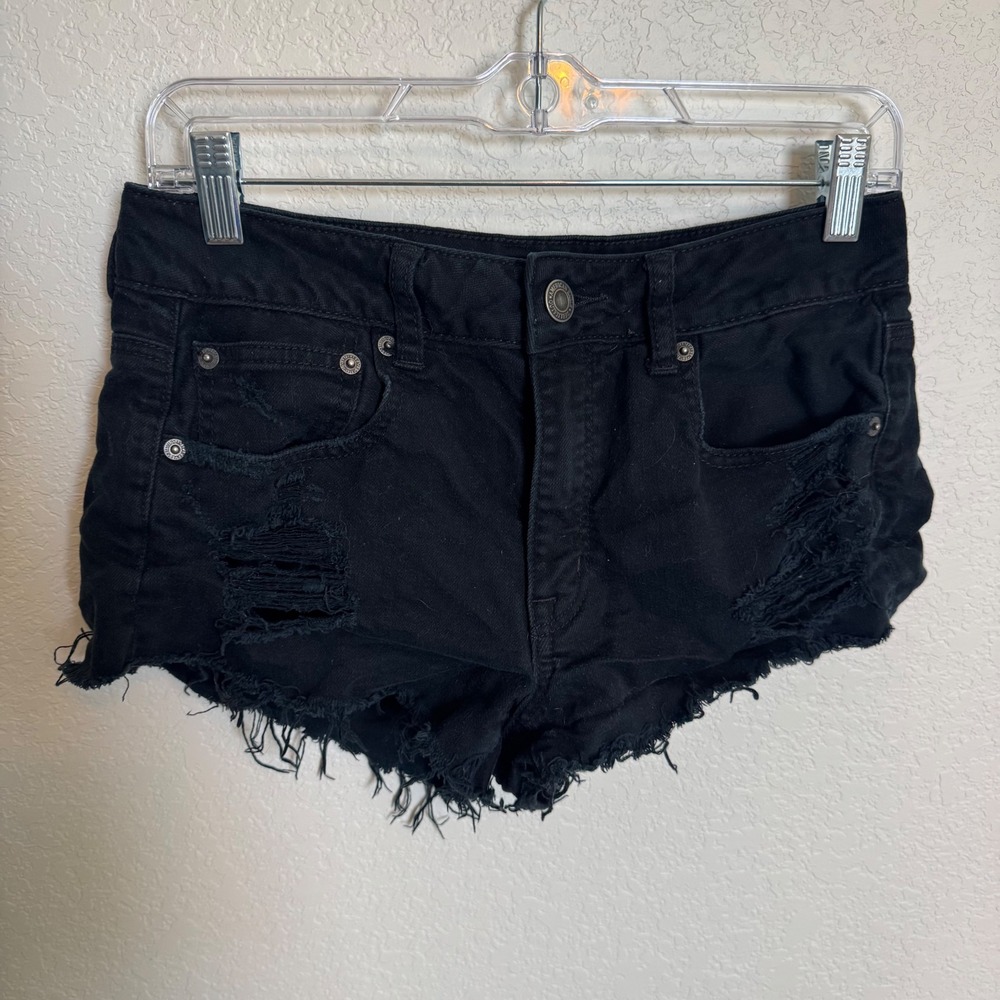 Grunge Indie Sleaze American Eagle Distressed Micro Mini Shorts Size 6 Black
